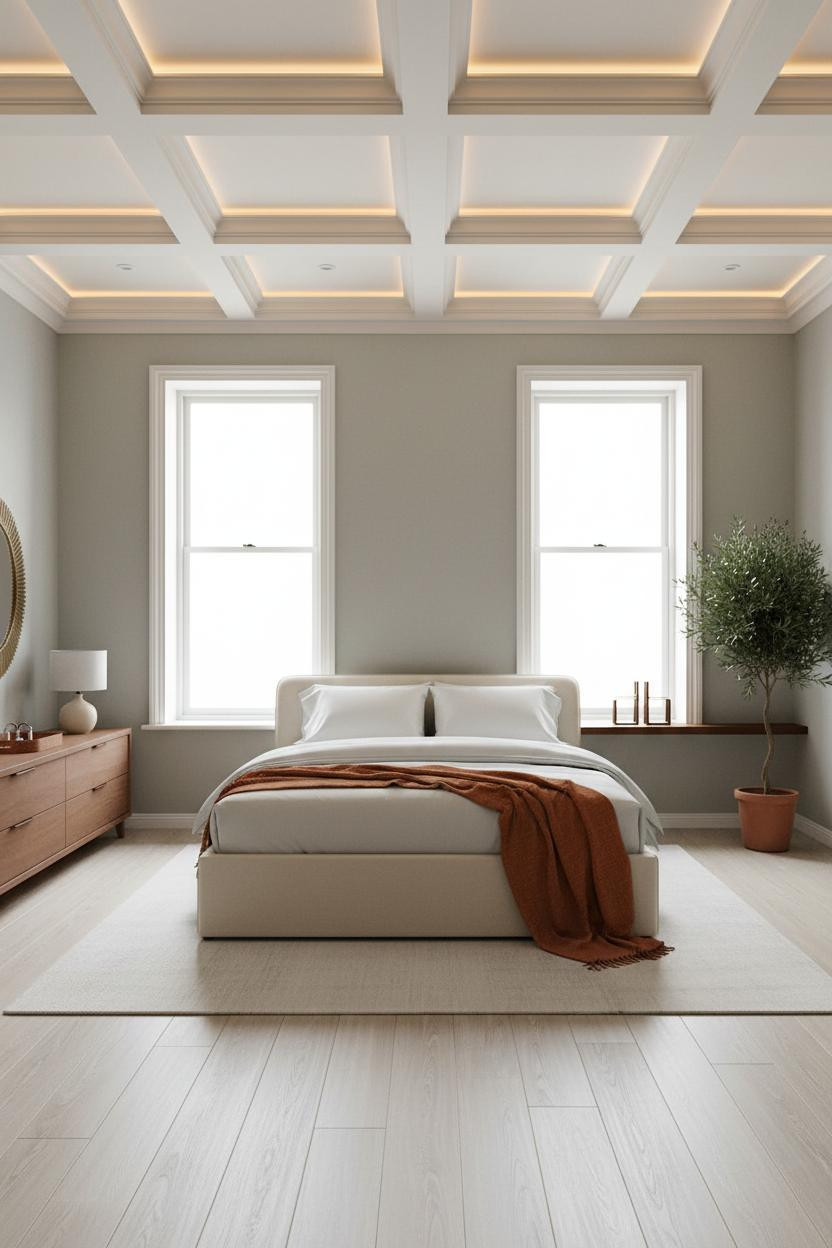 Classic Bedroom Design Coffered Ceiling Brass