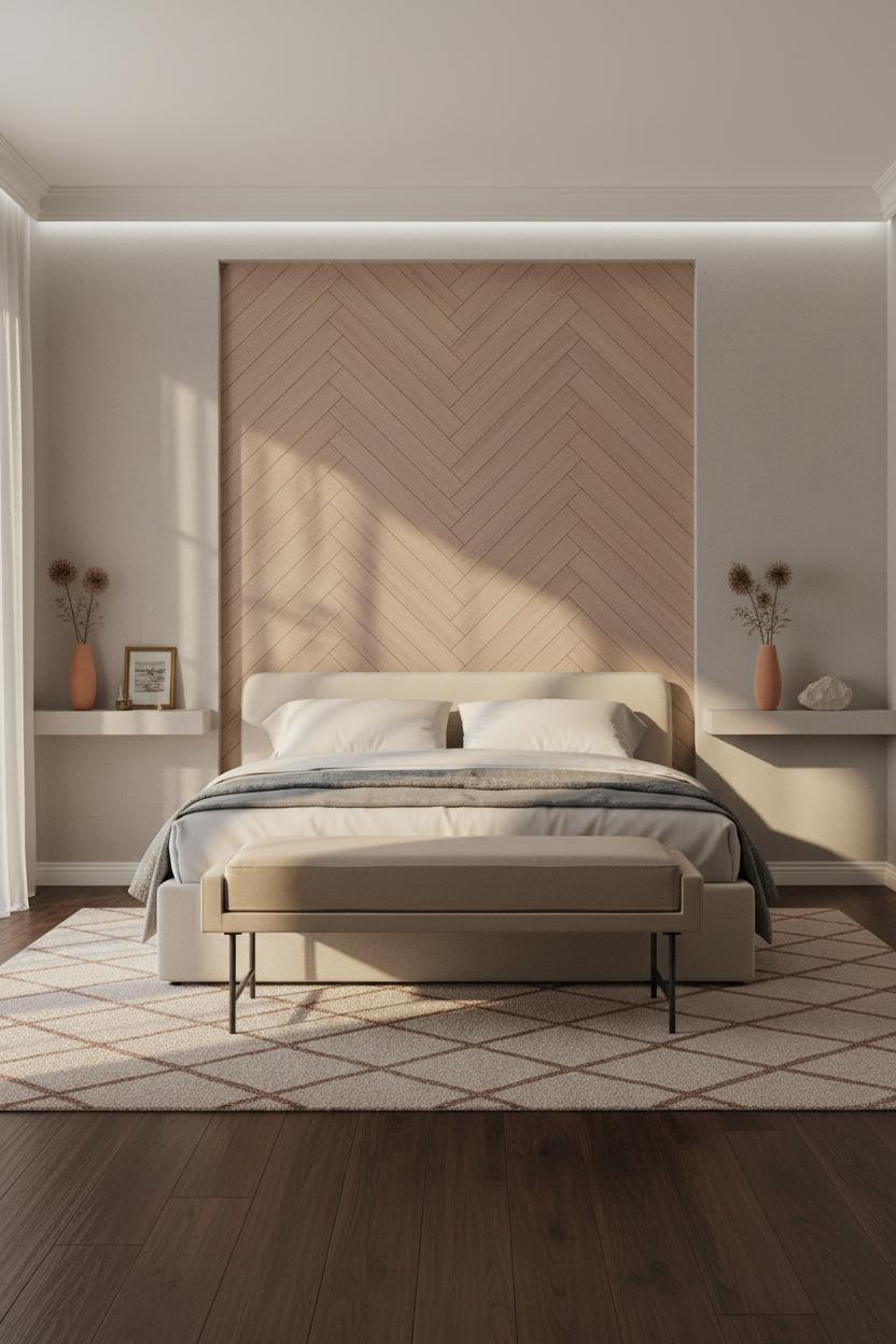 Classic Bedroom Neoclassical Herringbone Wall