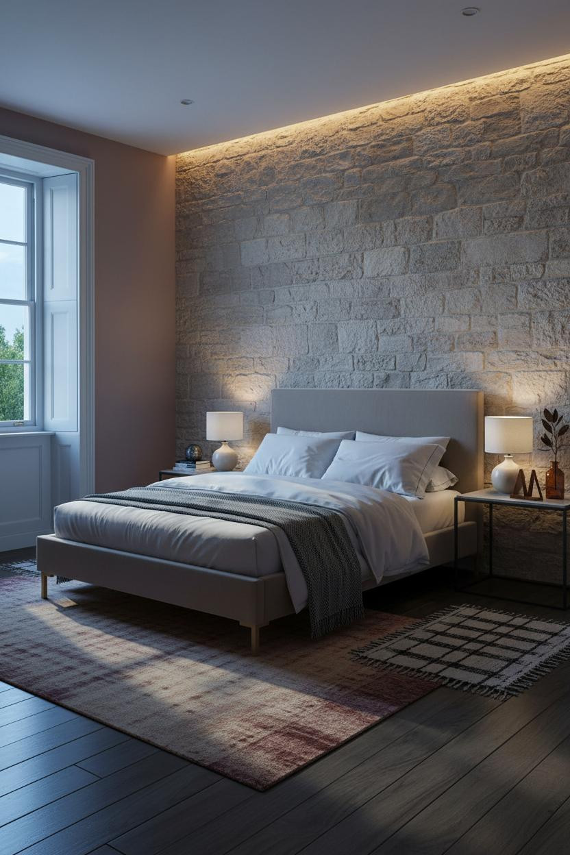 Classic Bedroom Stone Accent Wall Design