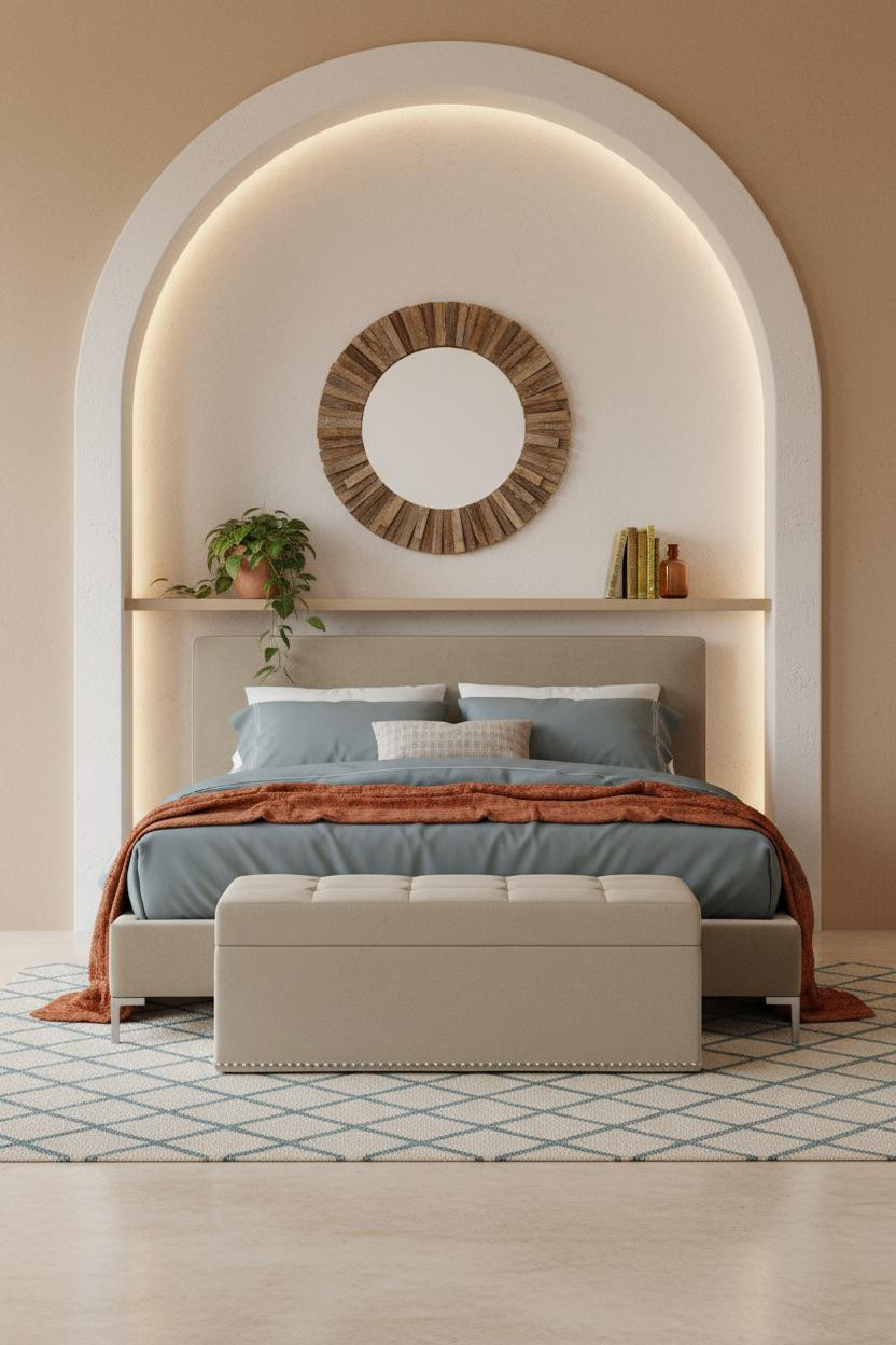 Coastal Bedroom Mediterranean Arch Niche