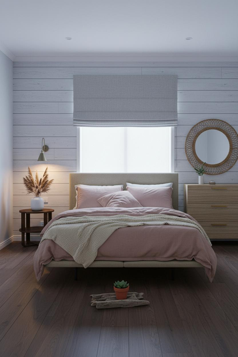 Coastal Bedroom Shiplap Walnut Neutral