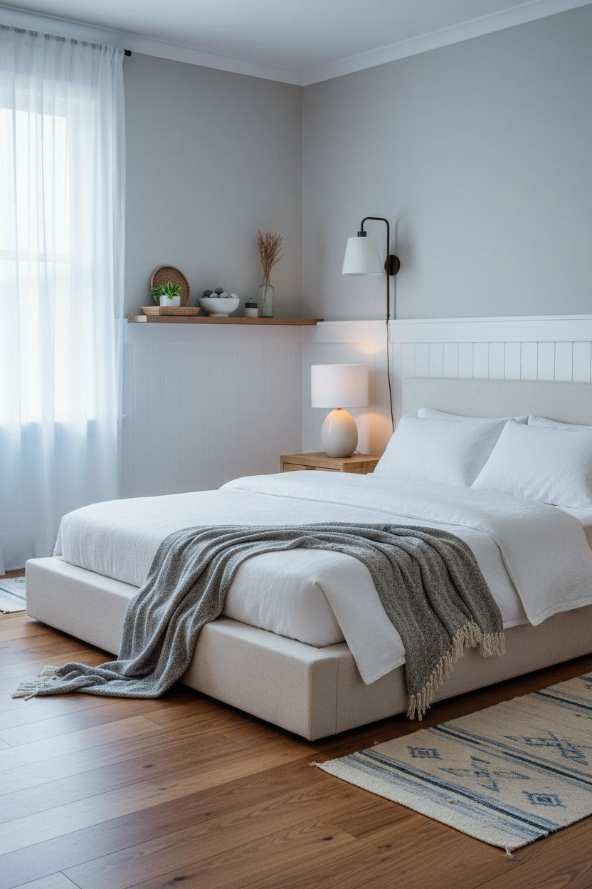 Coastal Bedroom Wainscoting Natural Light