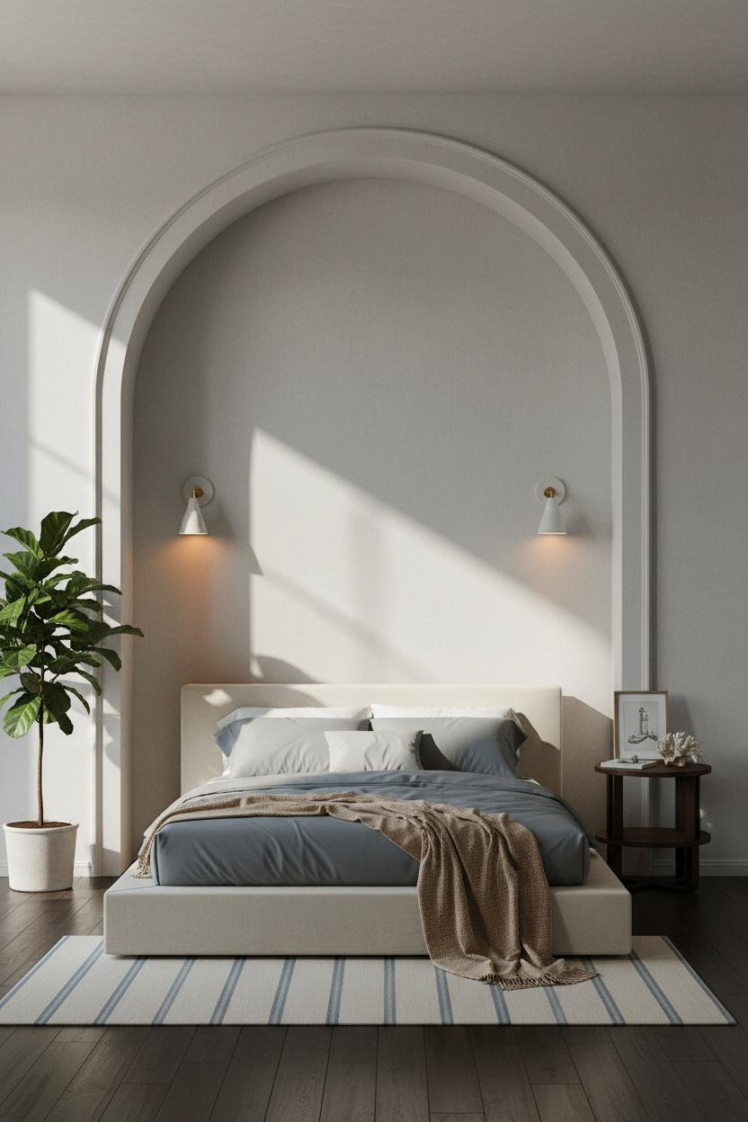 Coastal Blue Bedroom Arched Window
