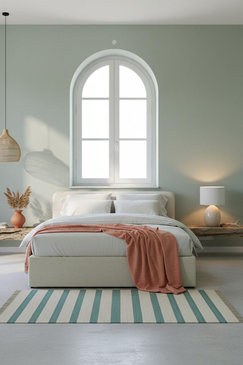 Coastal Blue Bedroom Arched Window