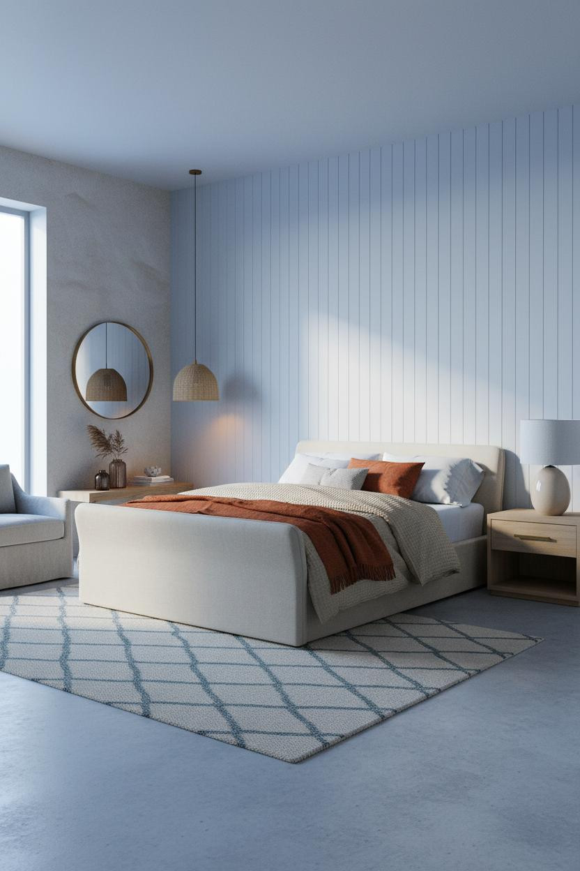 Coastal Blue Bedroom Board Batten Design