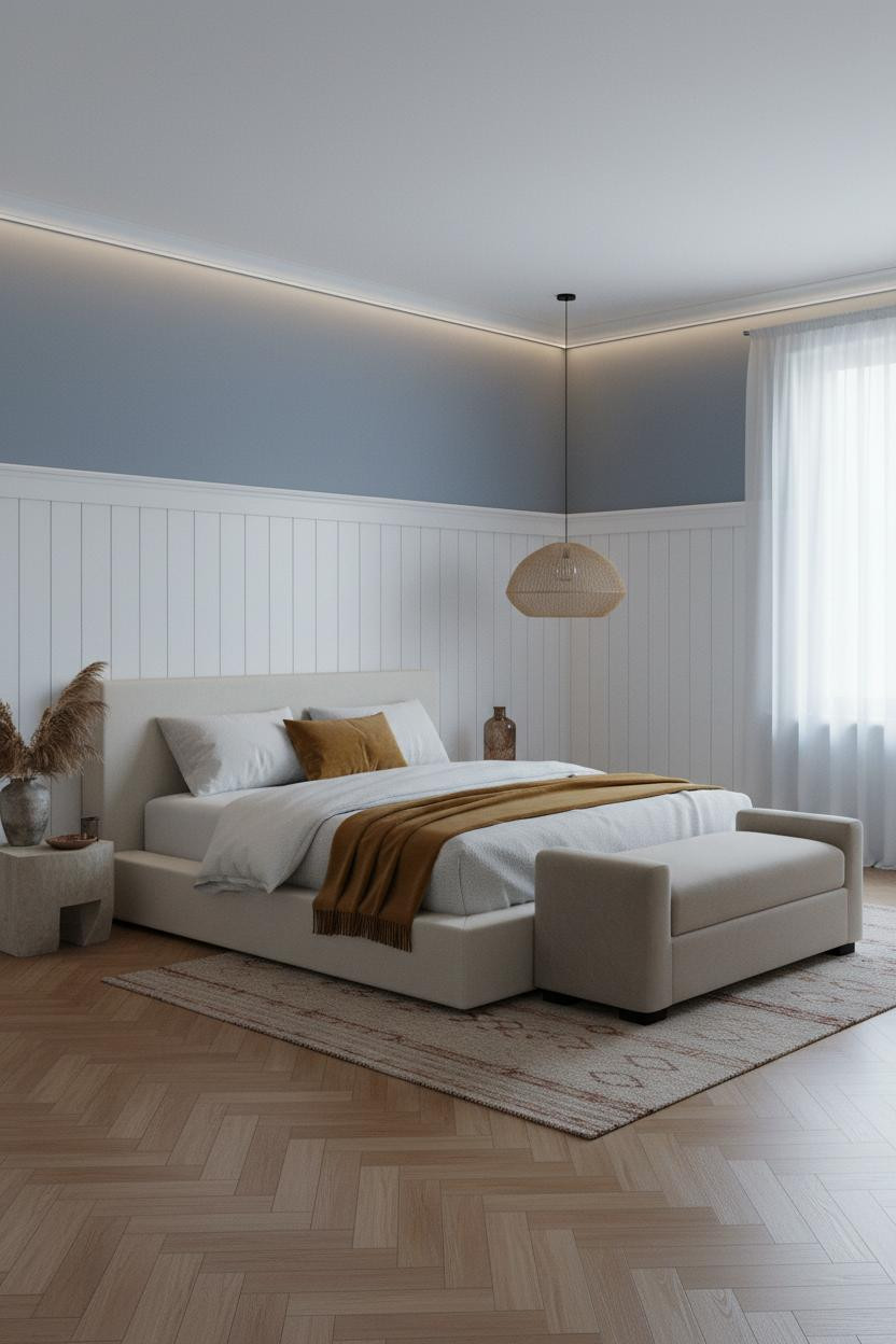 Coastal Blue Bedroom Board Batten Wainscoting
