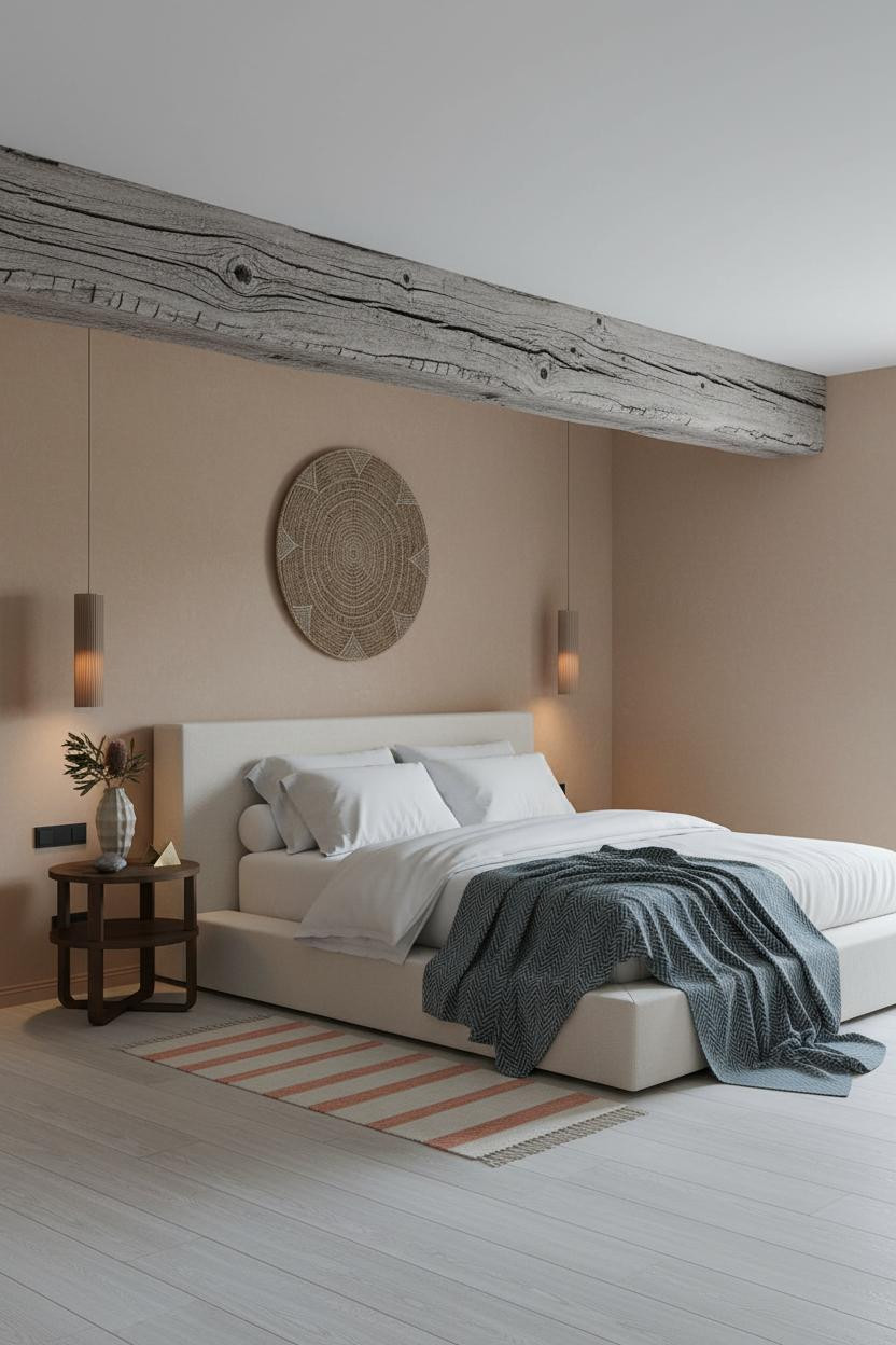 Coastal Blue Bedroom Driftwood Beam