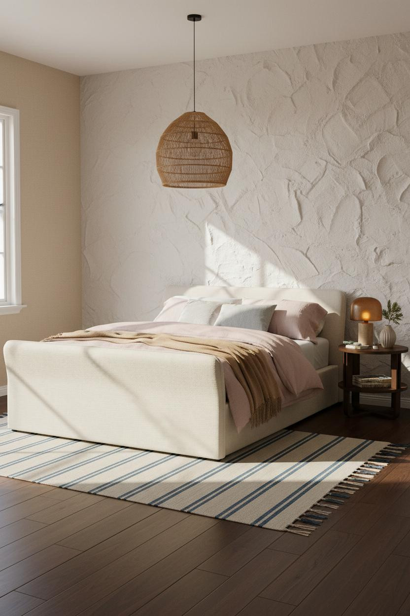 Coastal Blue Bedroom Limewash Accent Wall