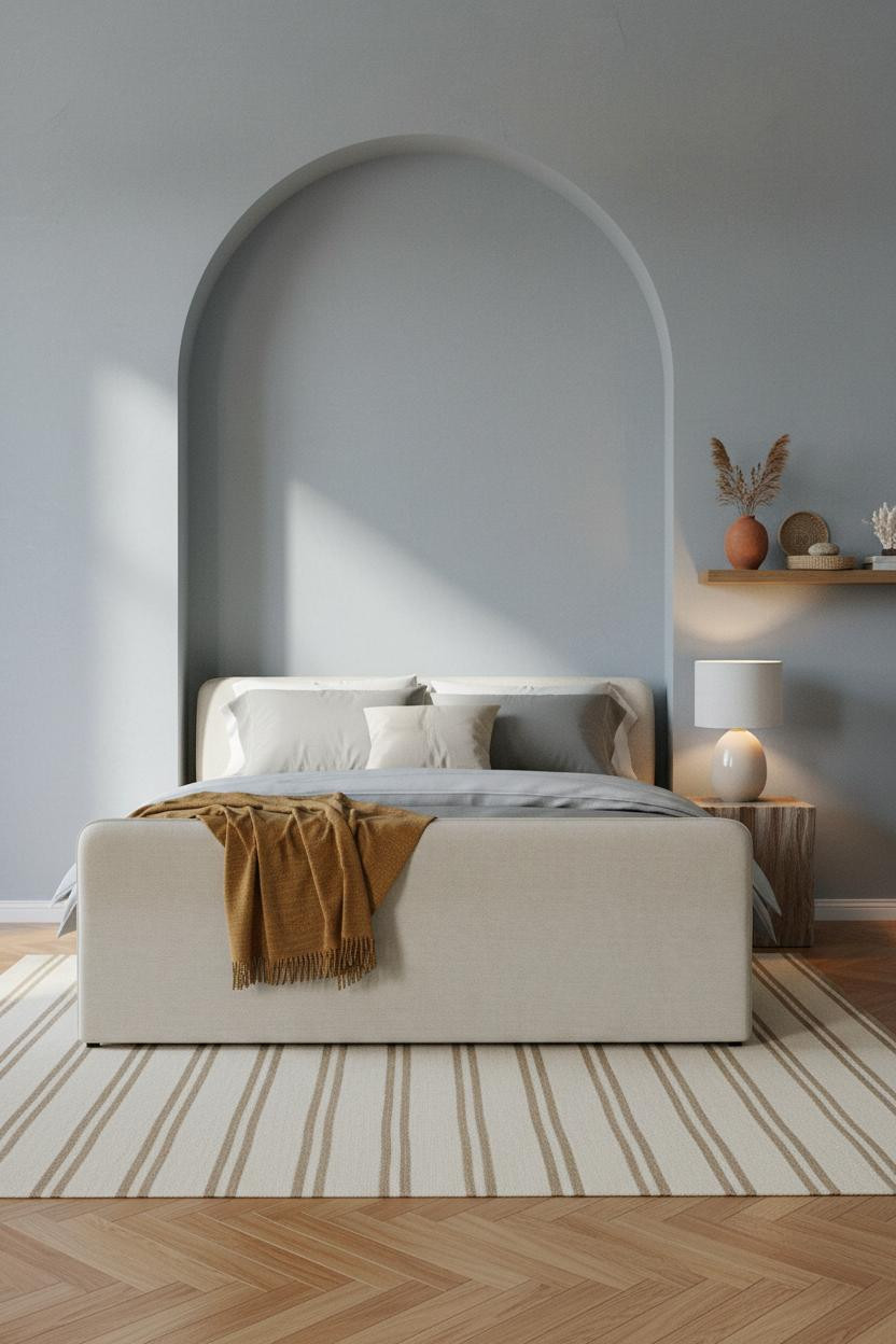 Coastal Blue Bedroom Mediterranean Arch