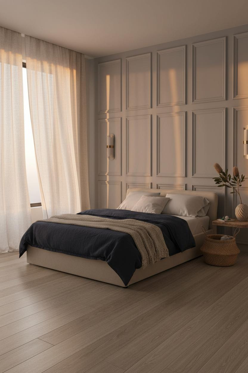 Coastal Blue Bedroom Paneled Wall Linen