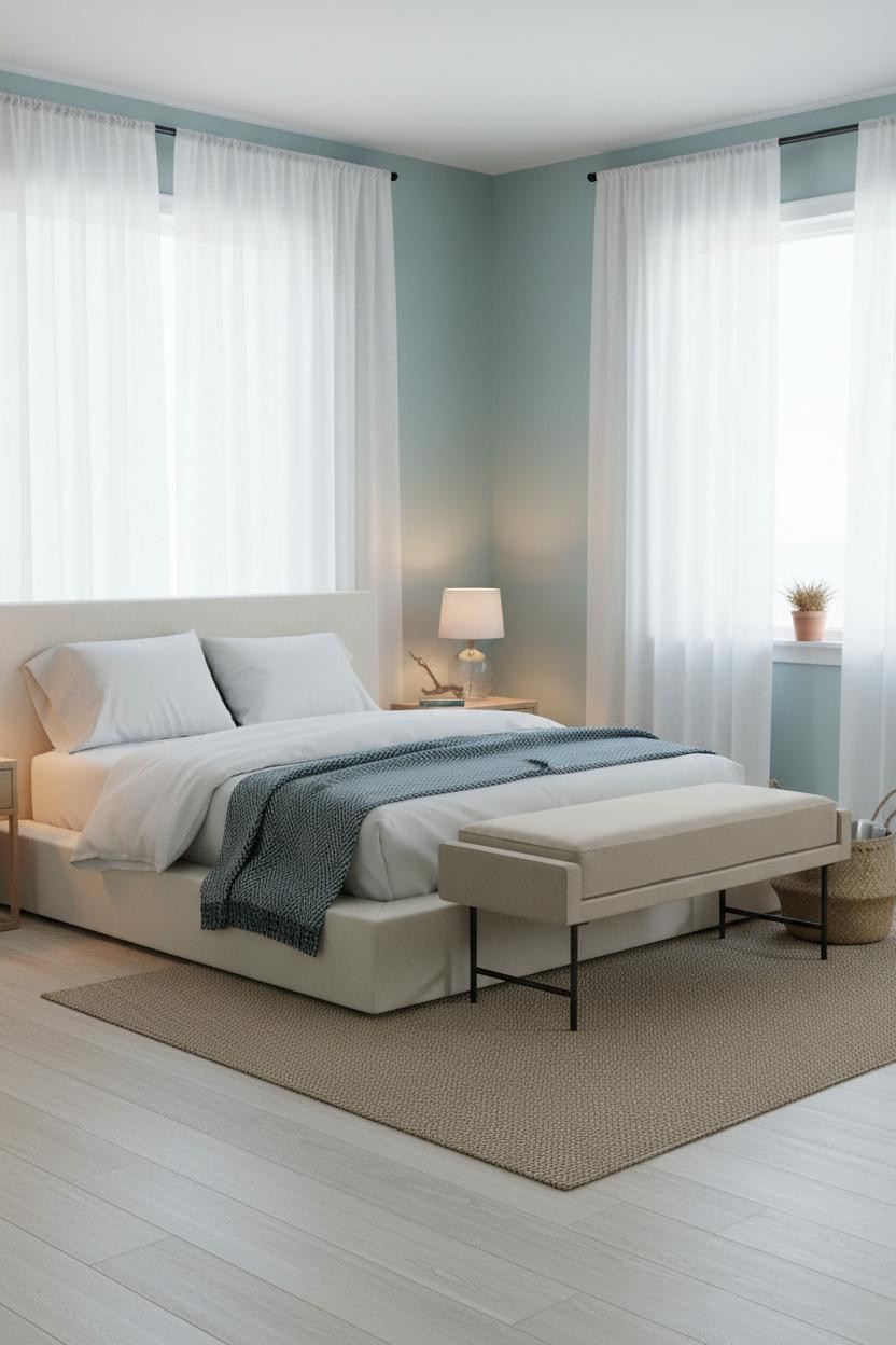 Coastal Blue Bedroom Seafoam Sheer Curtains