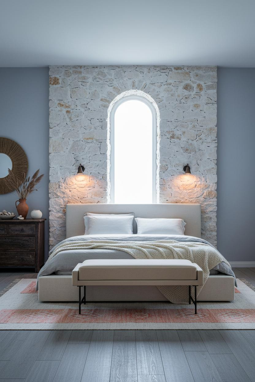 Coastal Blue Bedroom Stone Accent Wall