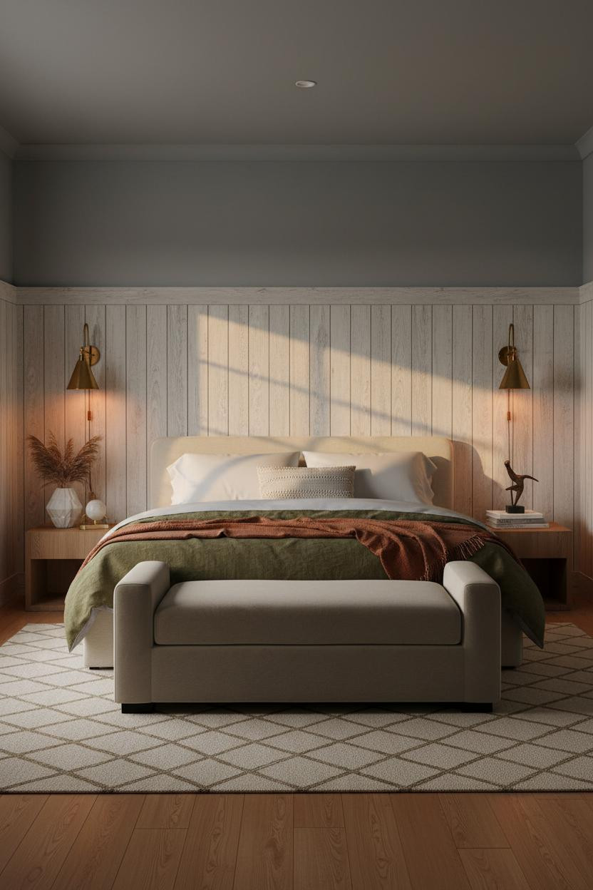Coastal Blue Bedroom Wainscoting Master