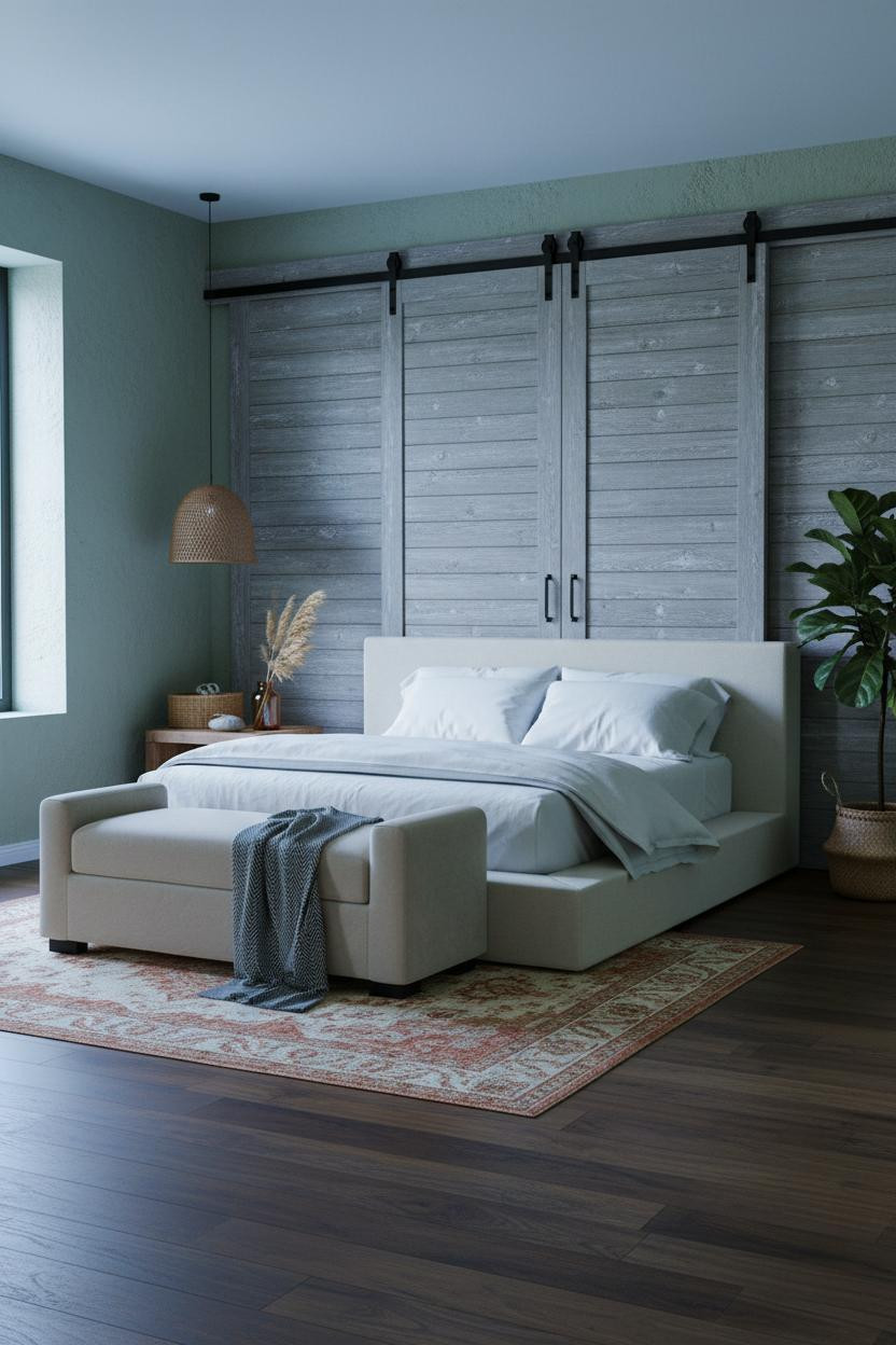 Coastal Boho Bedroom Barn Doors Natural Light