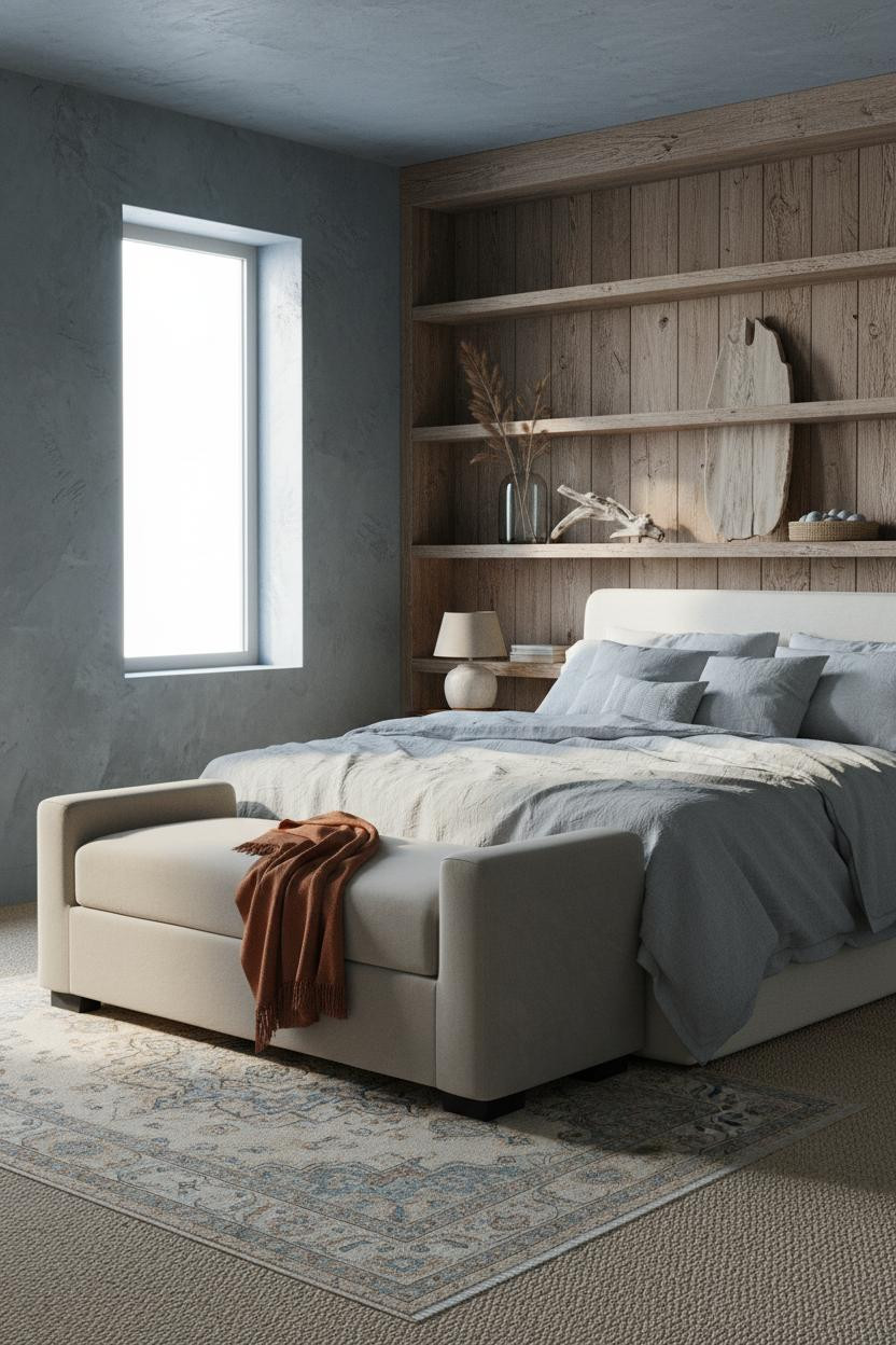 Coastal Boho Bedroom Reclaimed Shelving