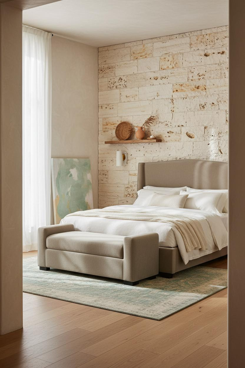 Coastal Boho Bedroom Stone Accent Wall