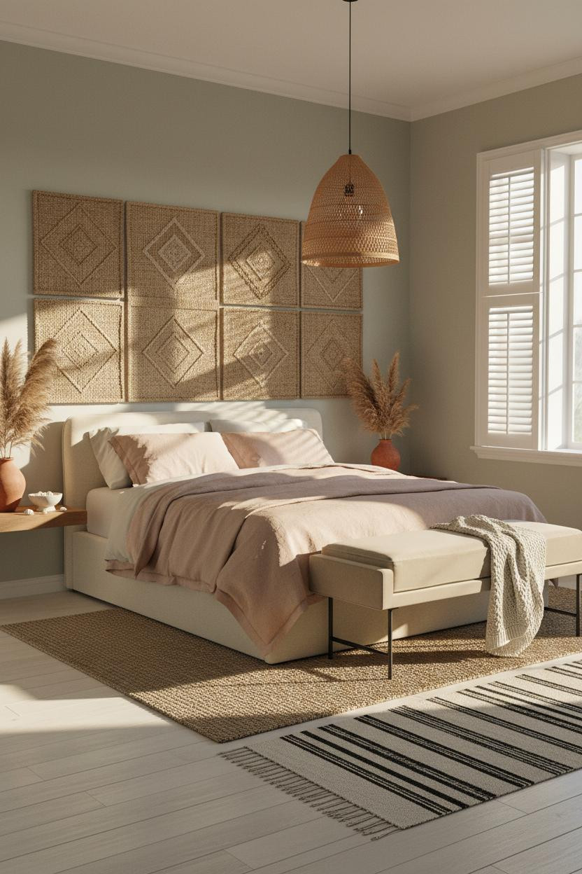 Coastal Boho Bedroom Woven Seagrass Headboard