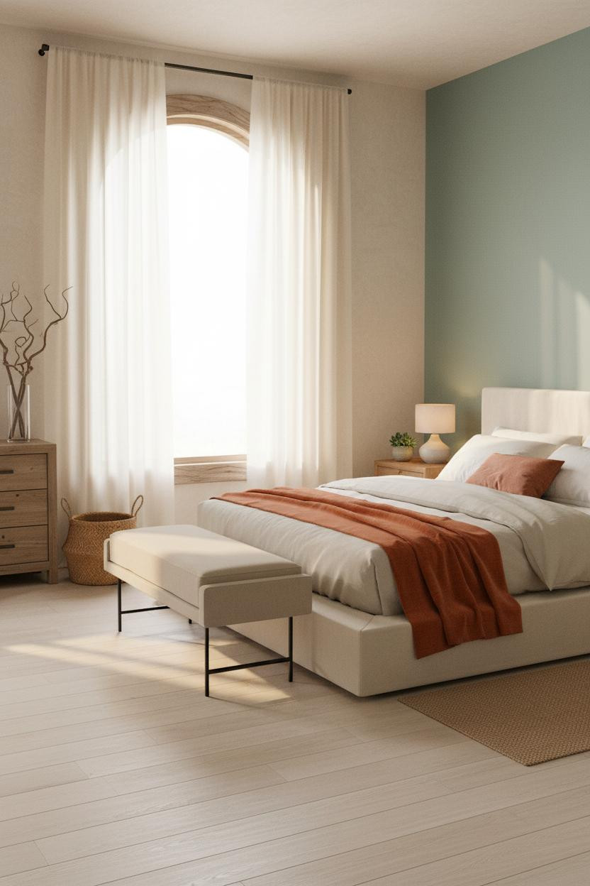 Coastal Chic Bedroom Arched Window Seafoam