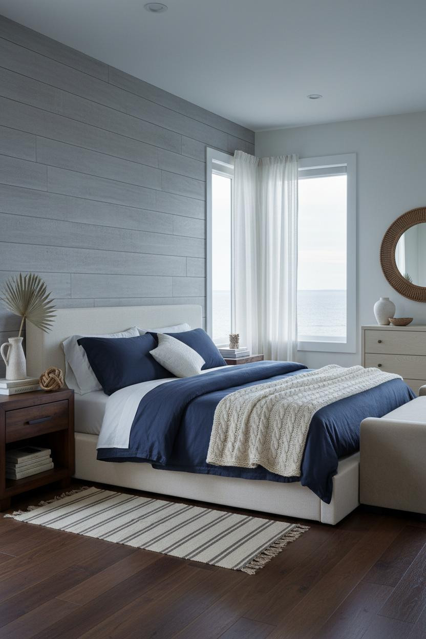 Coastal Chic Bedroom Shiplap Accent Wall
