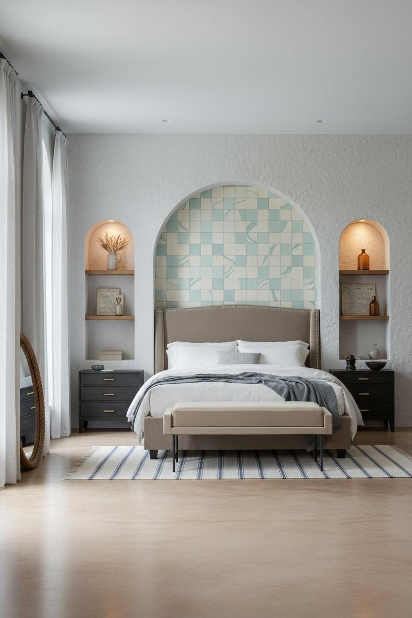 Coastal Chic Bedroom Whitewashed Alcove Tile