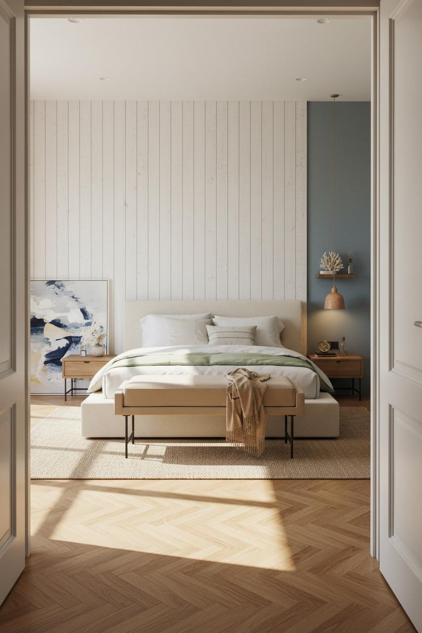 Coastal Cottage Bedroom Blue Walls Board And Batten