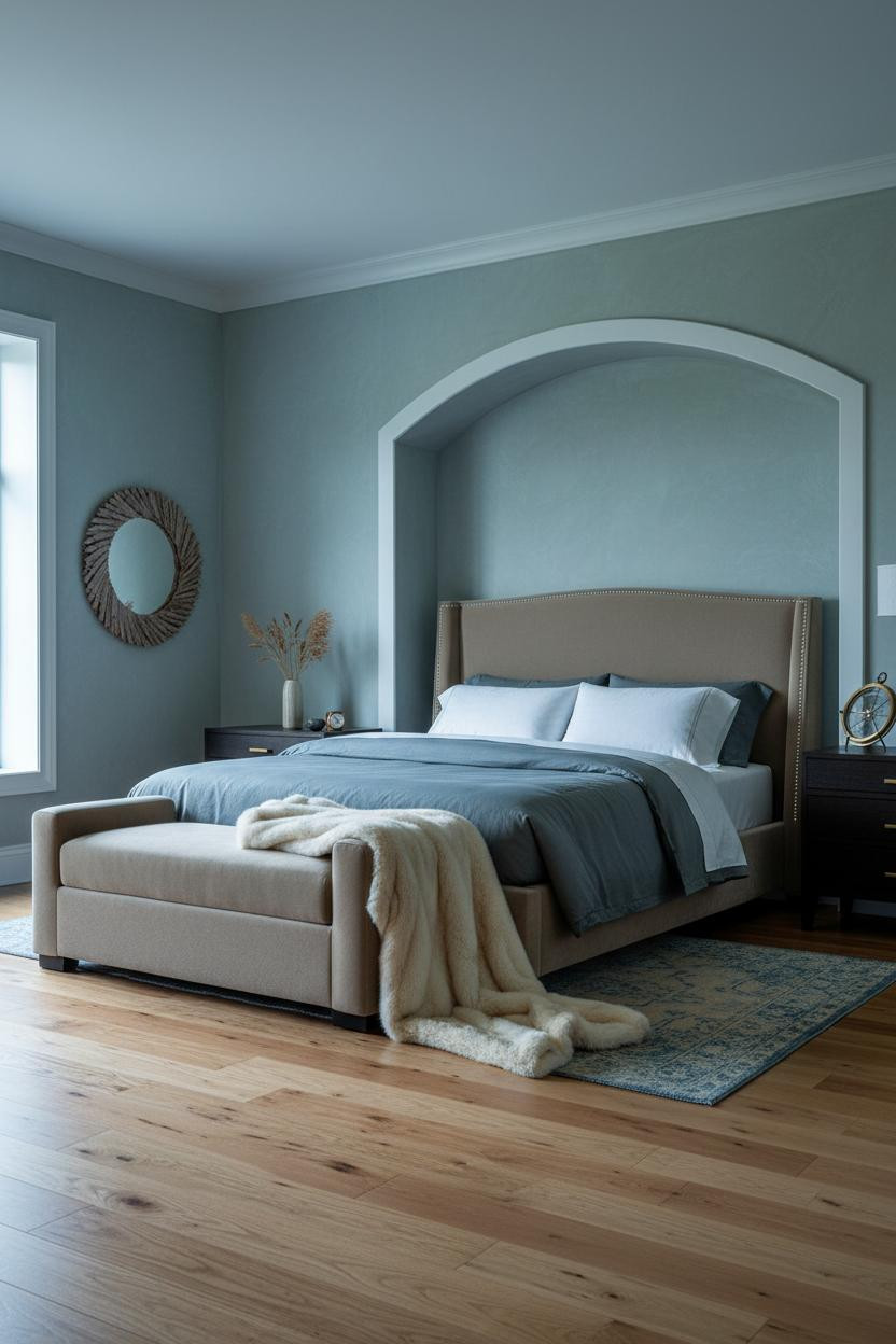Coastal Cottage Bedroom Blue Japandi Design