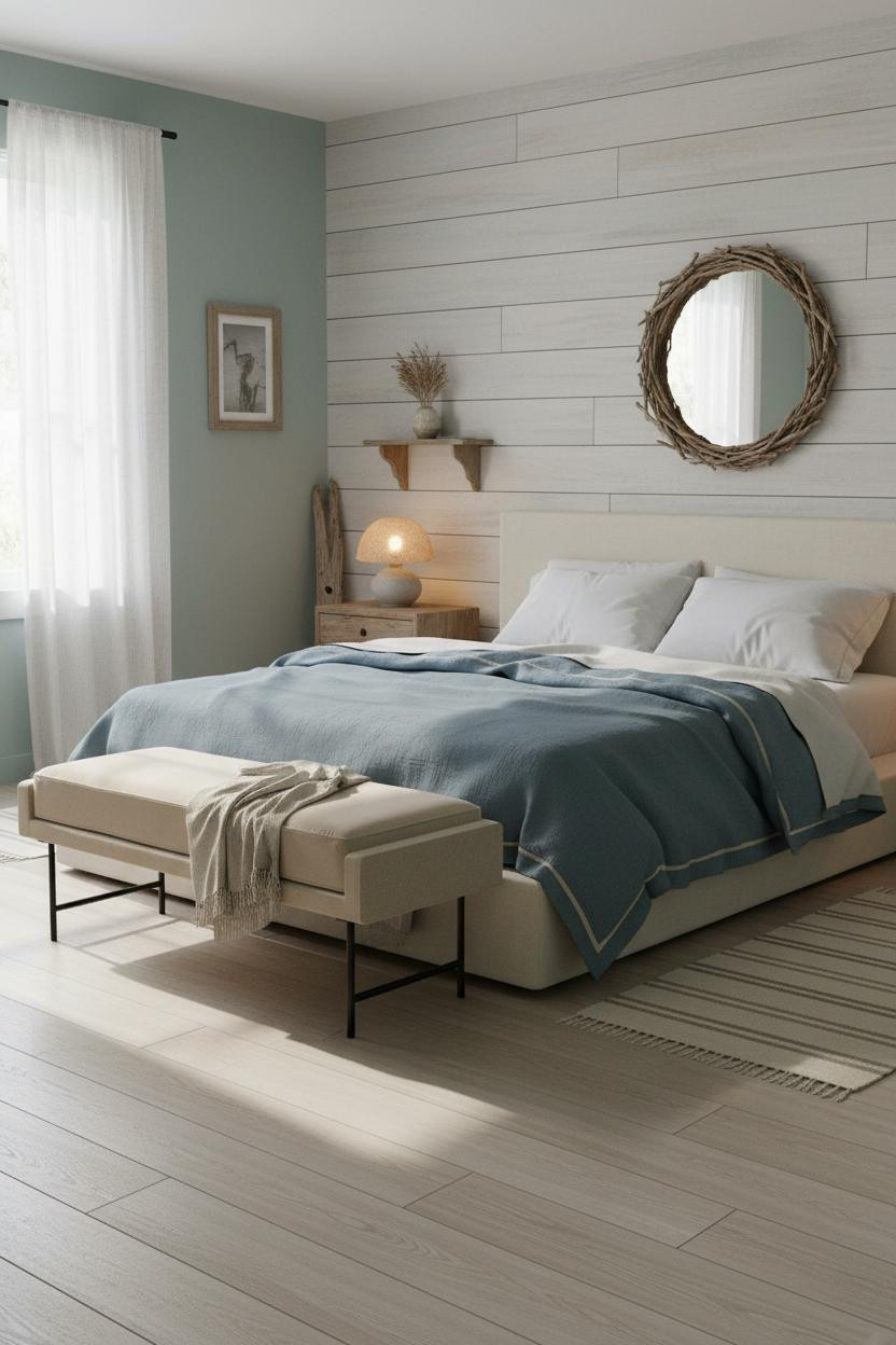 Coastal Cottage Bedroom Blue Shiplap Seafoam Design