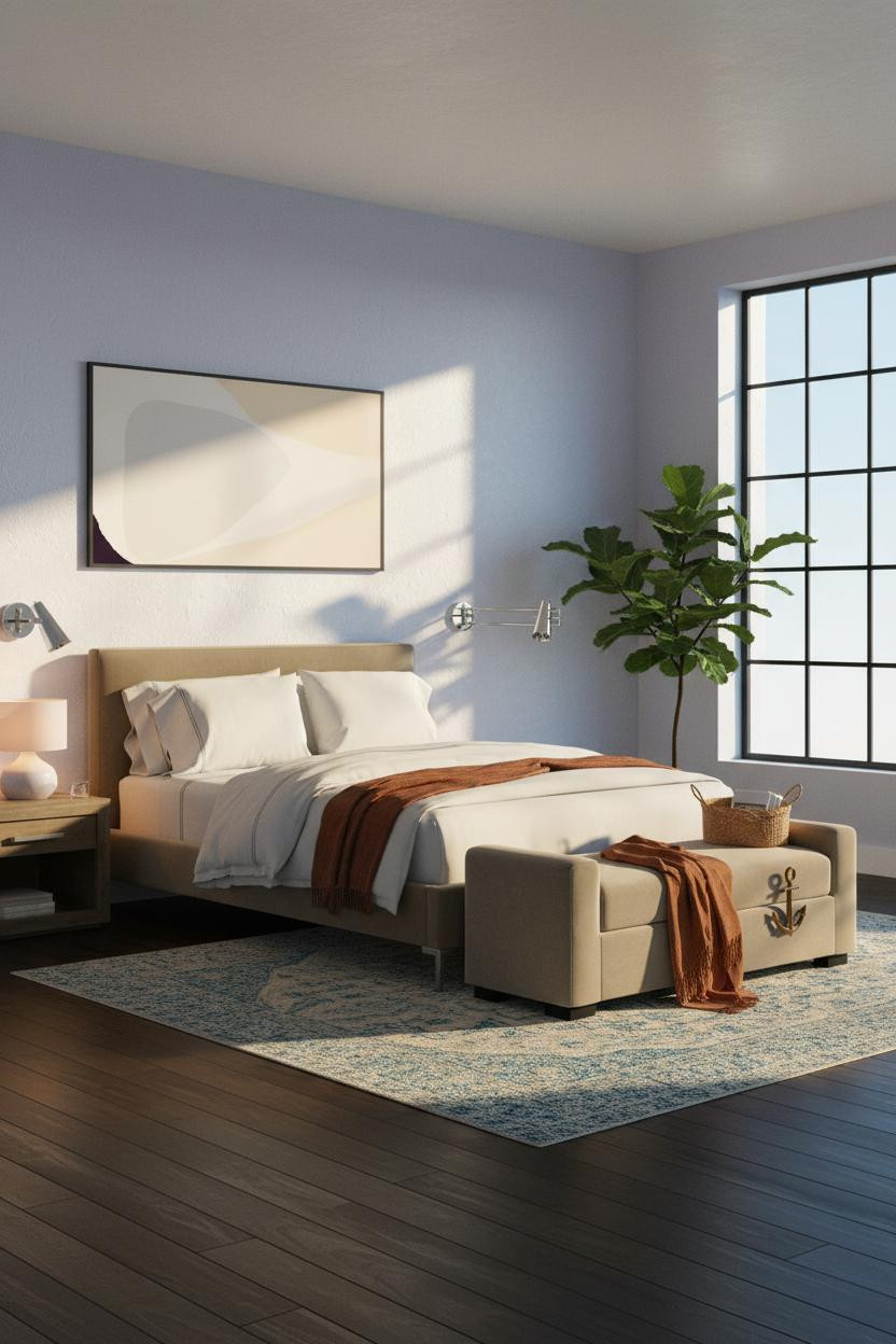 Coastal Cottage Bedroom Blue Walls Boho Decor