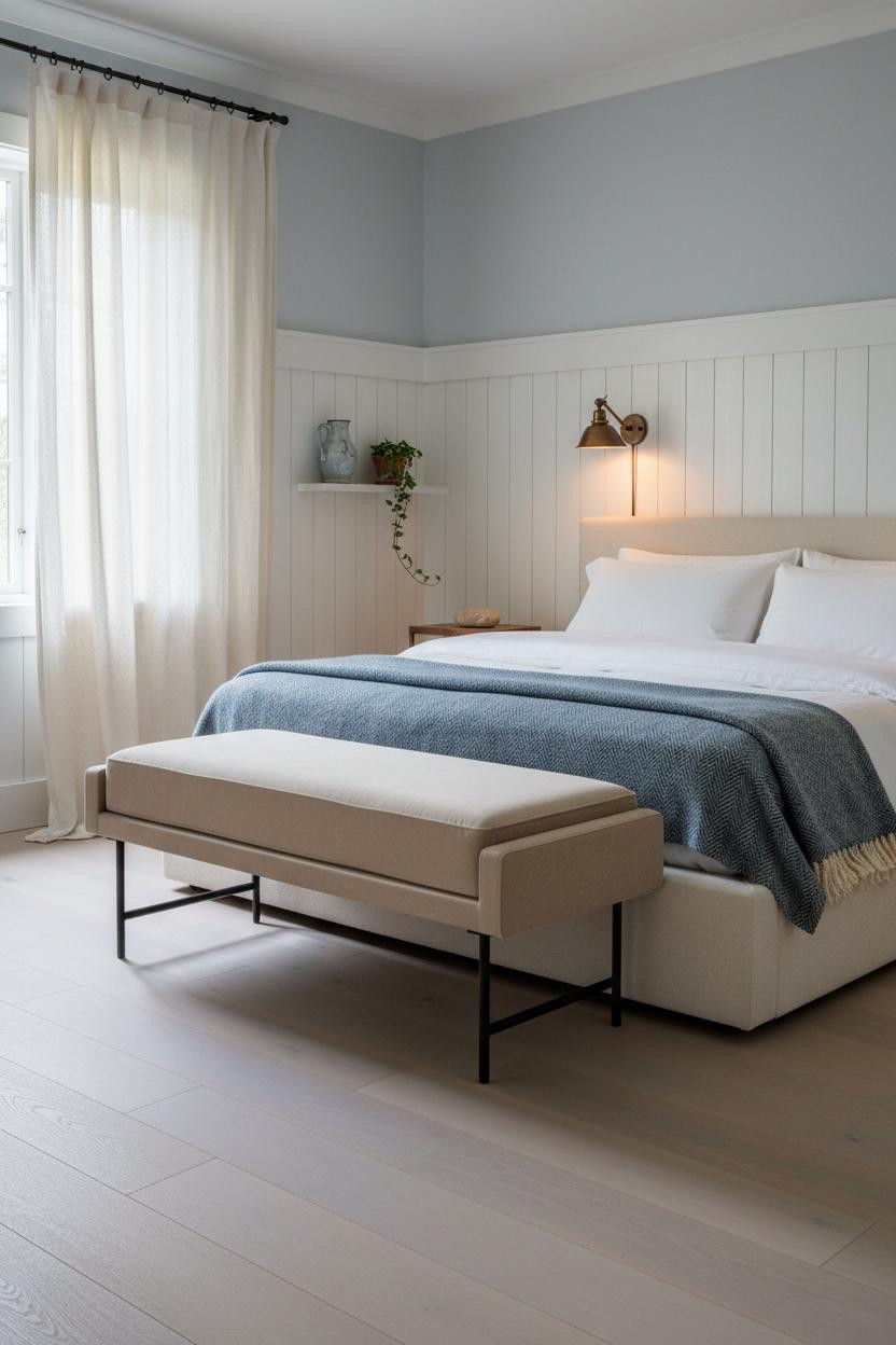 Coastal Cottage Bedroom Blue Whitewashed Beadboard Design