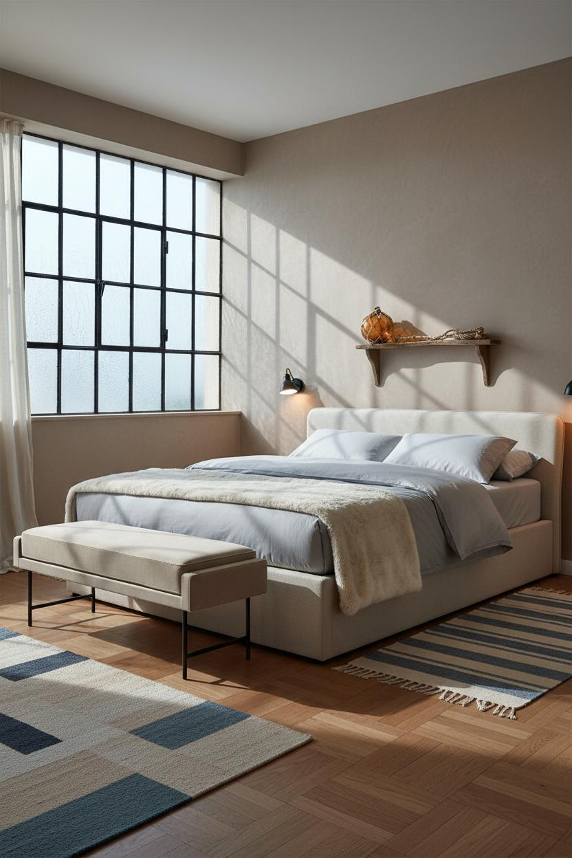 Coastal Grandma Bedroom Grey Plaster Window