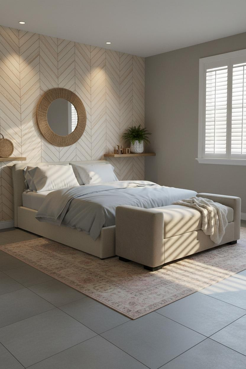 Coastal Grandma Bedroom Herringbone Cream