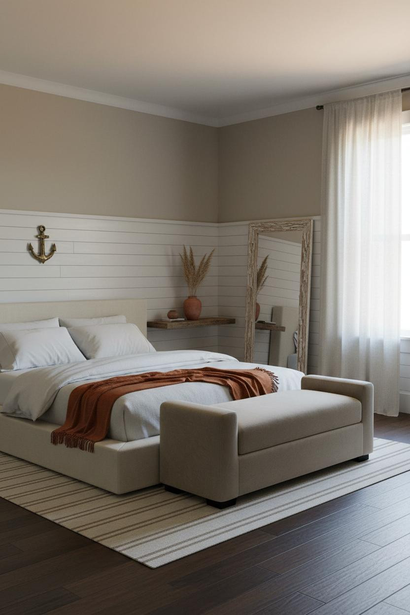 Coastal Grandma Bedroom Wainscoting Linen