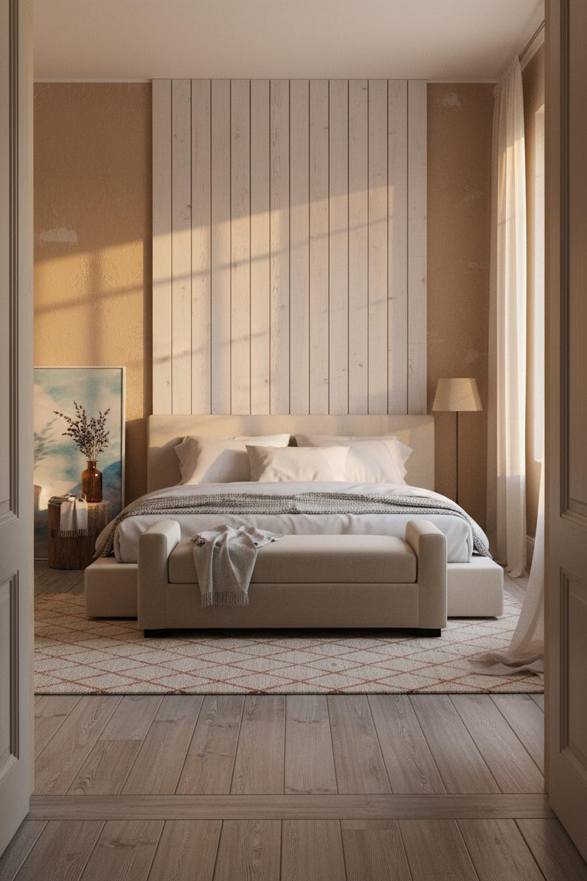 Coastal Grandma Bedroom Warm Wood Paneling