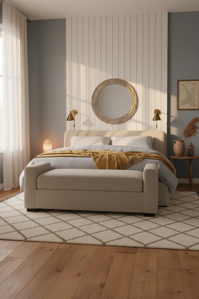 Coastal Grandma Bedroom Whitewashed Paneling