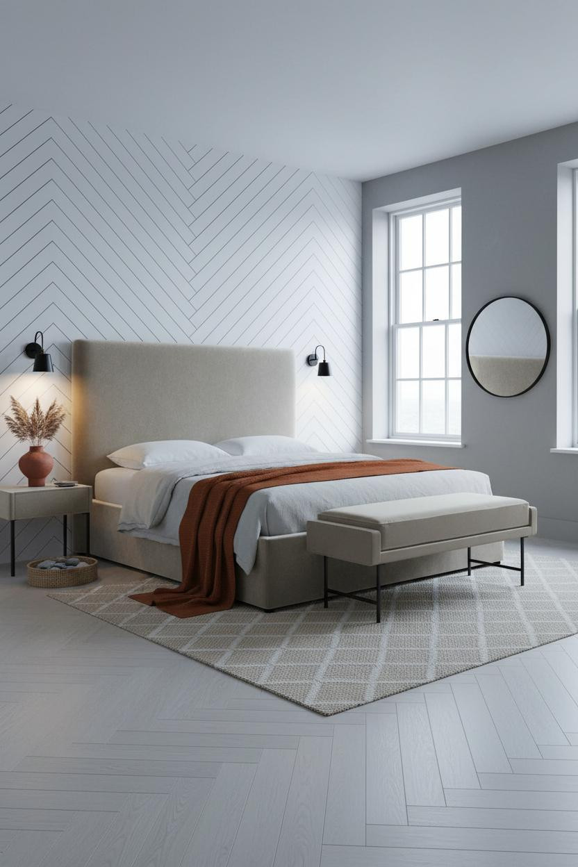 Coastal Guest Bedroom Herringbone Scandi Modern