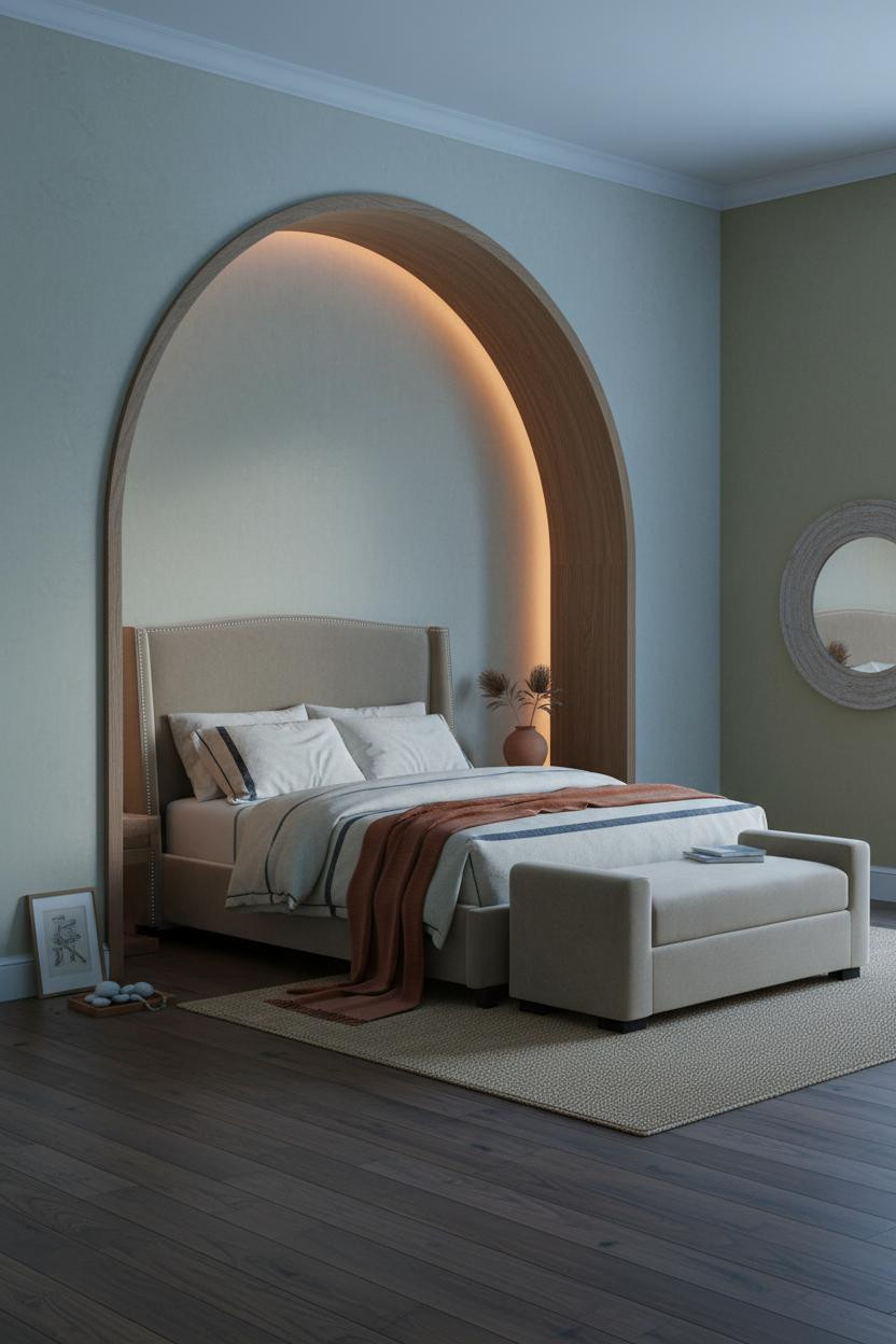 Coastal Guest Bedroom Mediterranean Arch Design