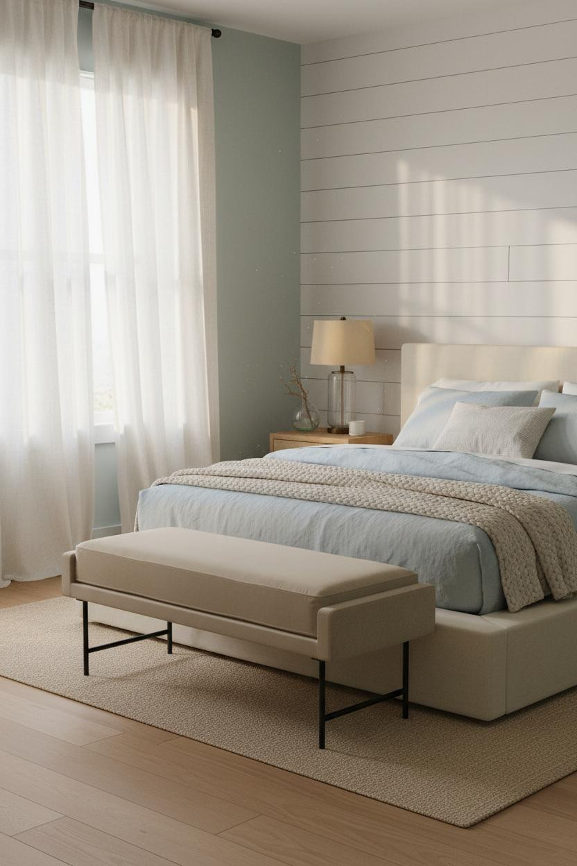 Coastal Guest Bedroom Shiplap Seafoam Light