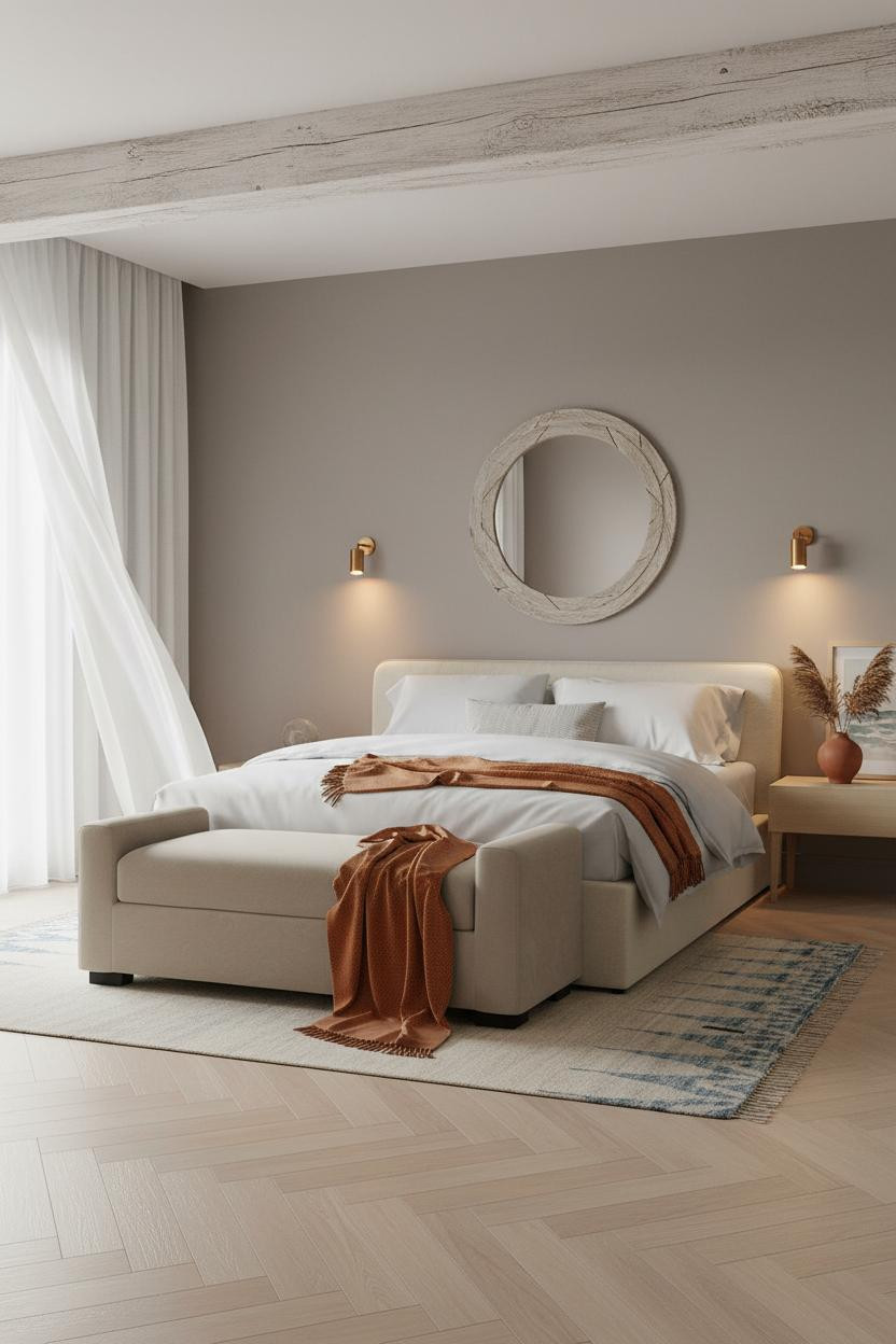 Coastal Guest Bedroom Whitewashed Beam