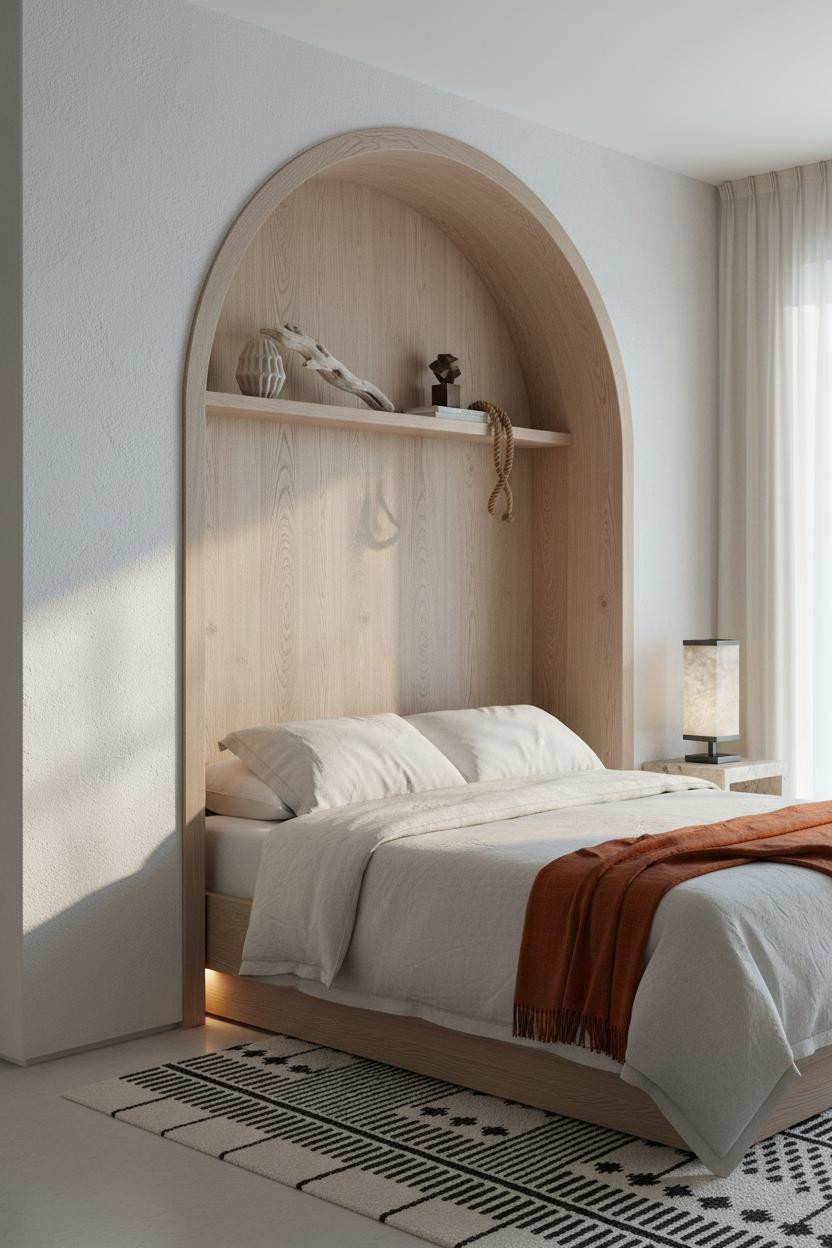 Coastal Master Bedroom Oak Curved Nook