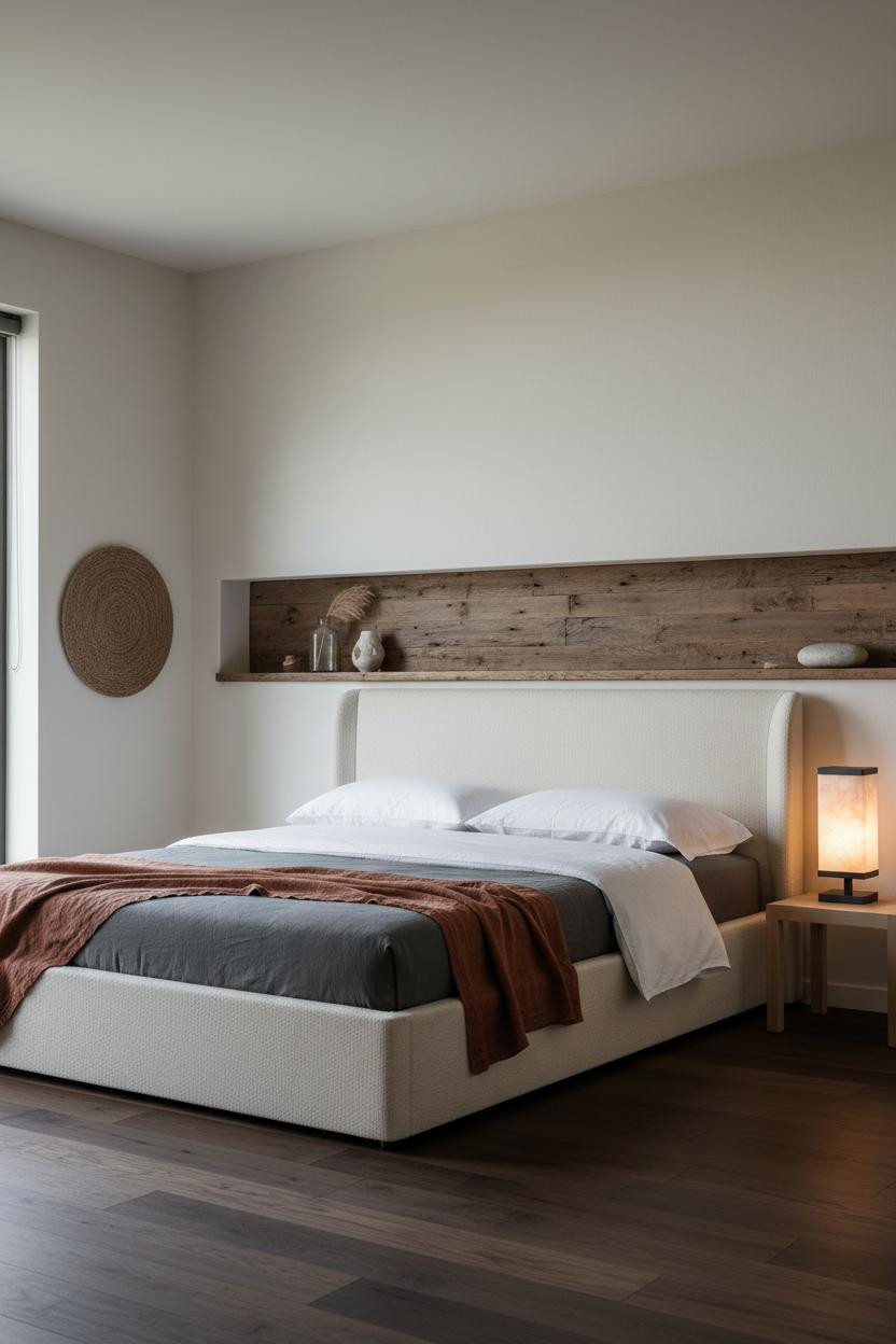 Coastal Modern Bedroom Driftwood Headboard Shelf