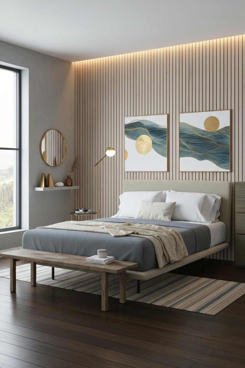 Coastal Modern Bedroom Driftwood Wall