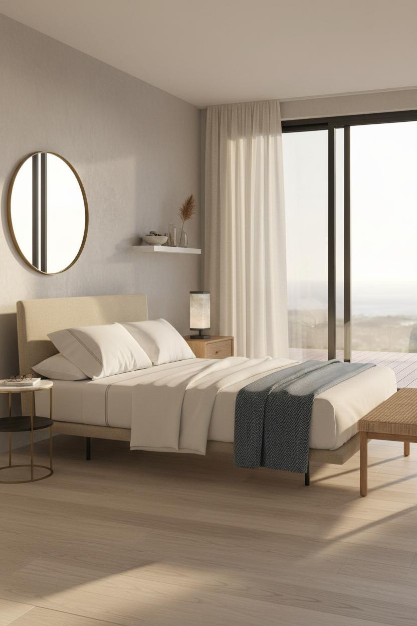 Coastal Modern Bedroom Golden Hour Light