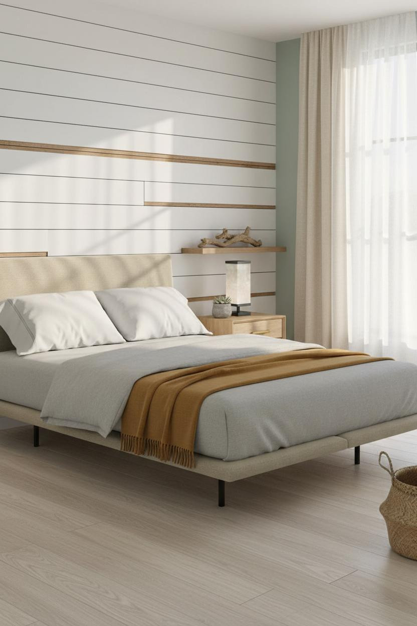 Coastal Modern Bedroom White Shiplap Seafoam