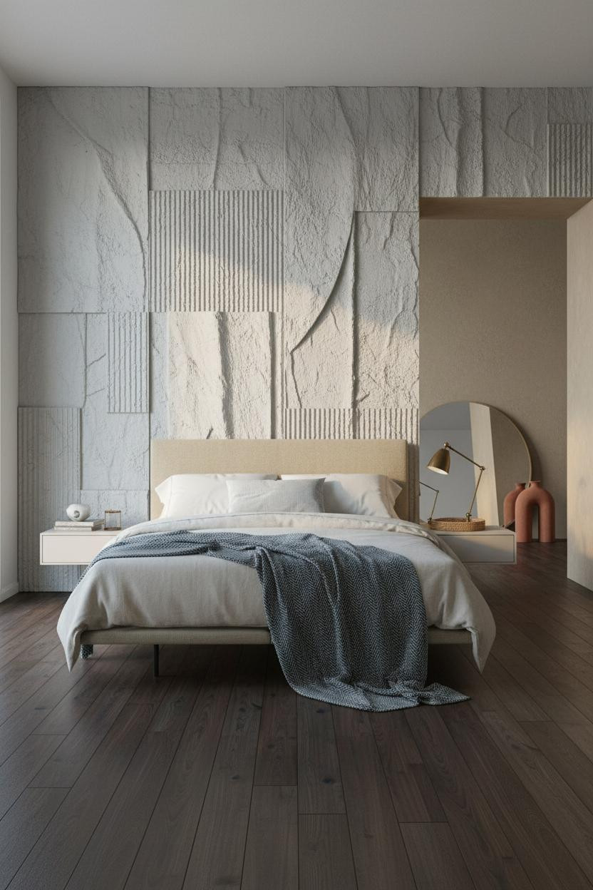 Coastal Modern Bedroom Textured Plaster Wall