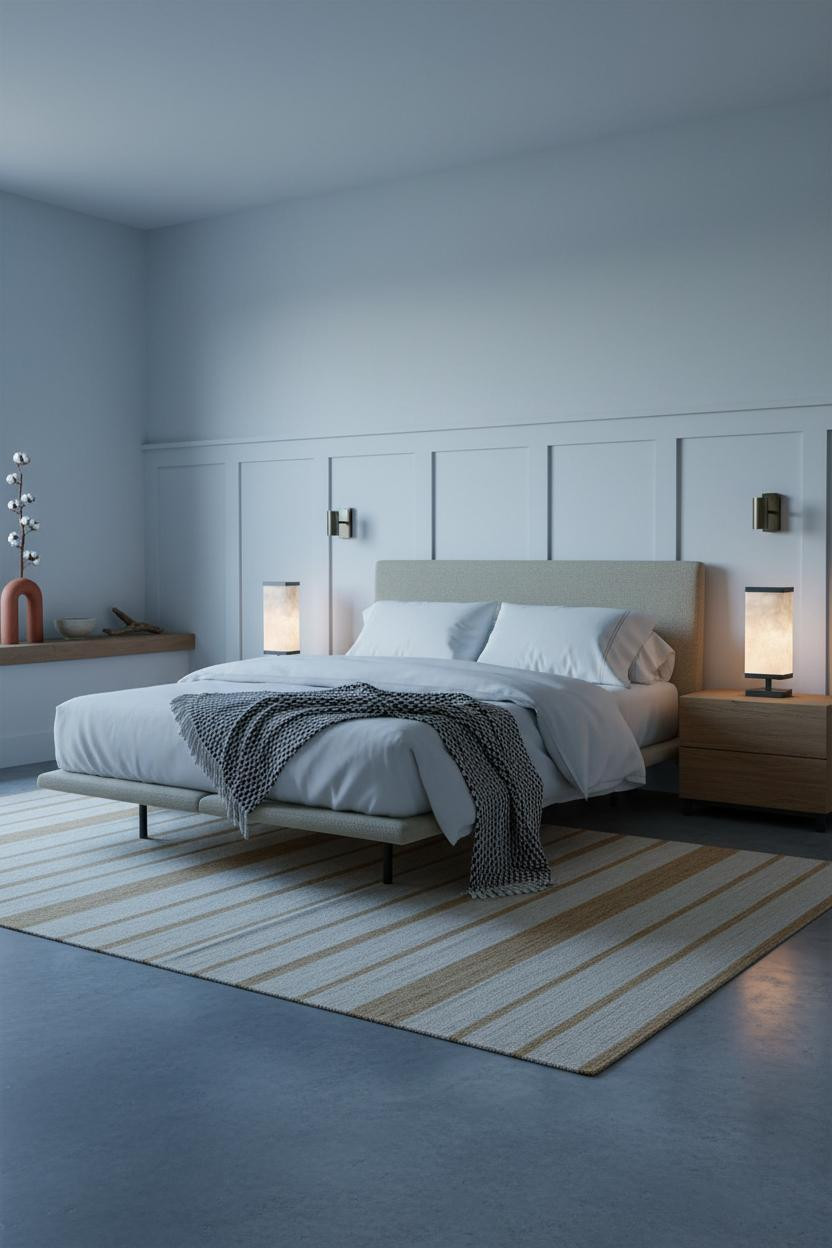 Coastal Modern Bedroom Wainscoting Linen