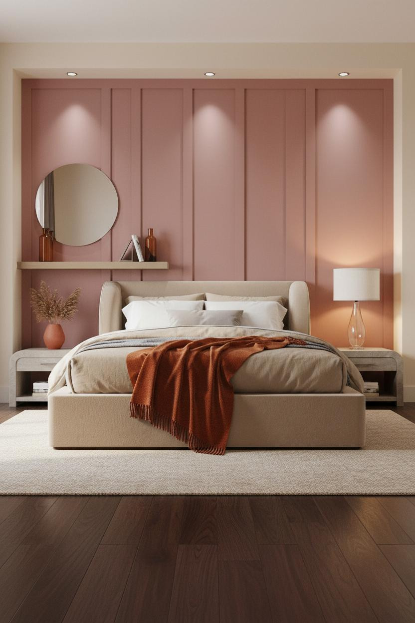 Colorful Bedroom Dusty Rose Accent Wall