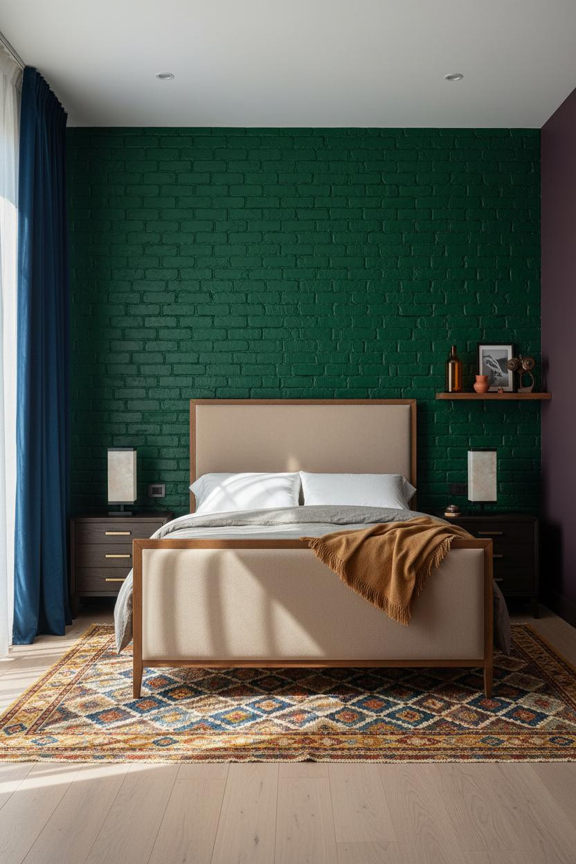 Colorful Bedroom Jewel Tone Emerald Brick