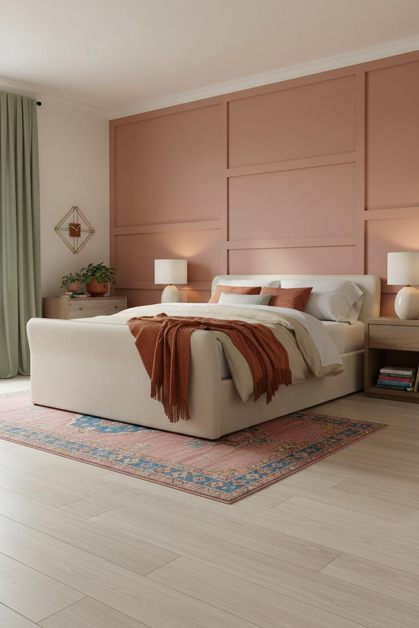 Colorful Bedroom Jewel Tones Blush Wainscoting