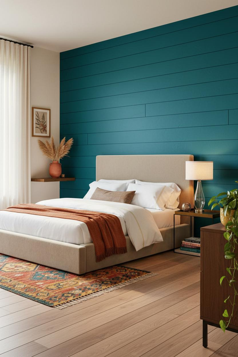 Colorful Bedroom Teal Shiplap Jewel Tones