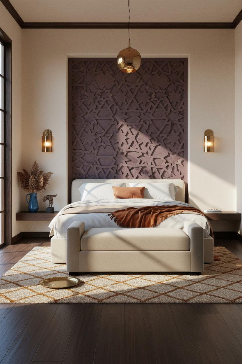 Colorful Maximalist Bedroom Carved Plaster